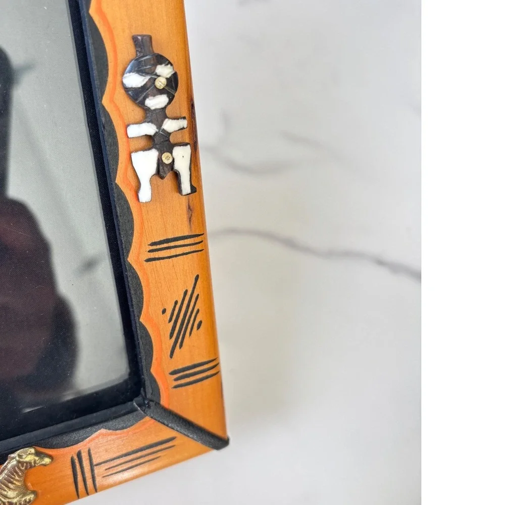 Vintage African Safari Wood Picture Frames Set of 2 Zebra‎ Leopard Tribal 4x6